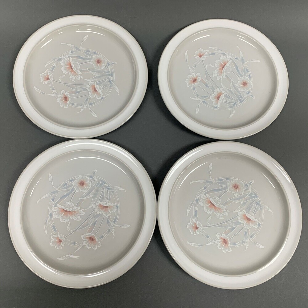 Noritake‎ Stoneware Iceflower Ice Flower Gray White Salad Plates Floral Lot of 4
